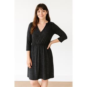 2/$30 Banana Republic V‑Neck Tie Waist Jersey Dress L Women Black Speckled